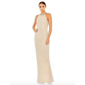 MAC DUGGAL Dress Size 2 Evening Gown Sequin Beaded Column Gown NEW Cream Flaw